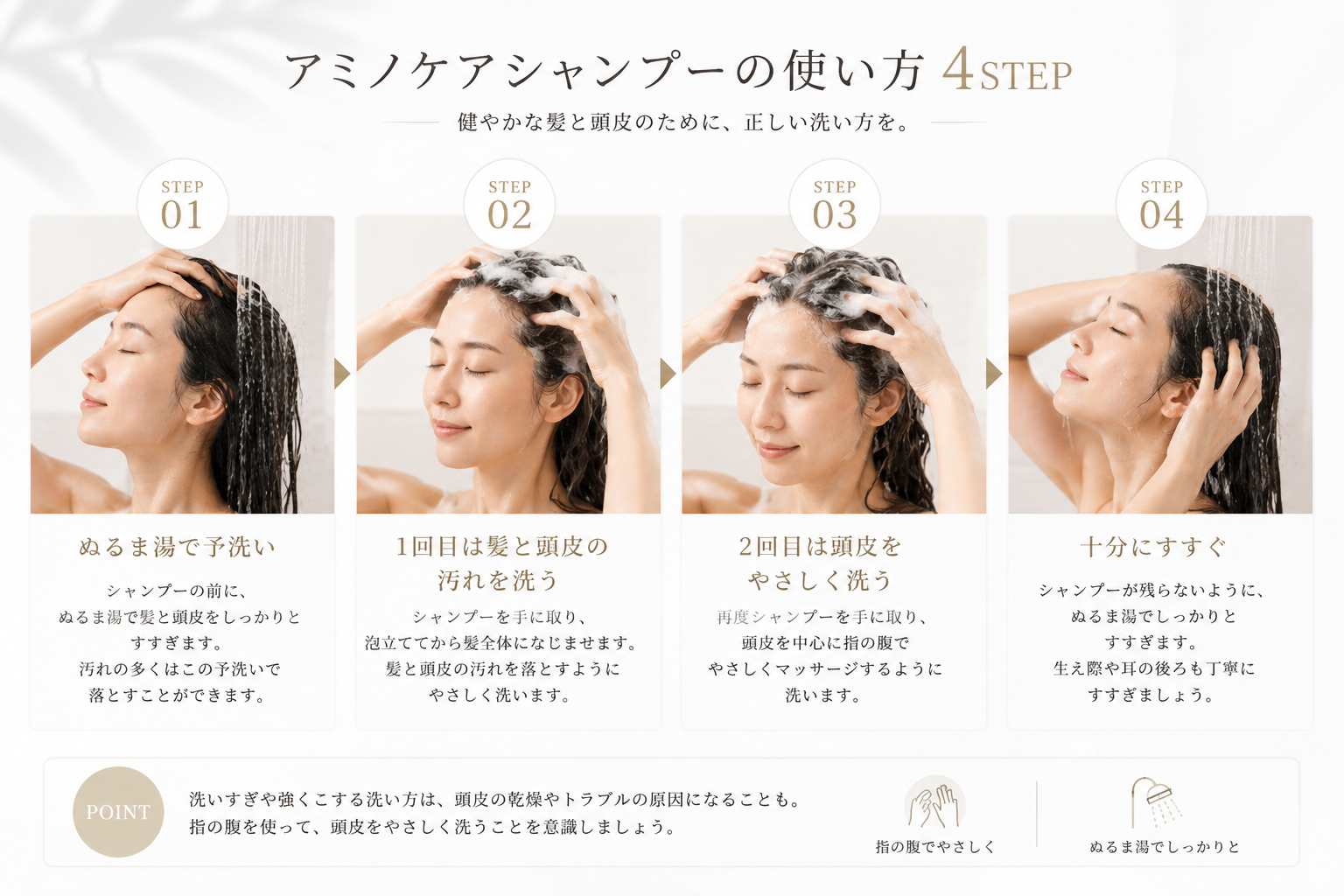 b＋hug アミノケアシャンプーの使い方4STEP