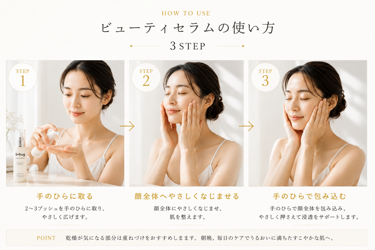 b＋hugビューティセラムの使い方3ステップ