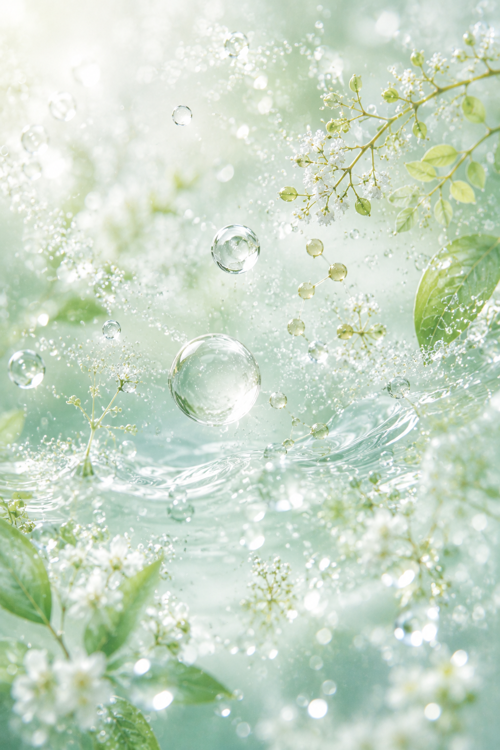 b＋hugの肌フローラと肌環境をイメージした水と植物